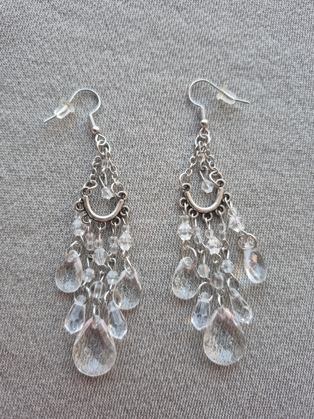 Crystal Teardrop Dangle Earrings - Silver Tone